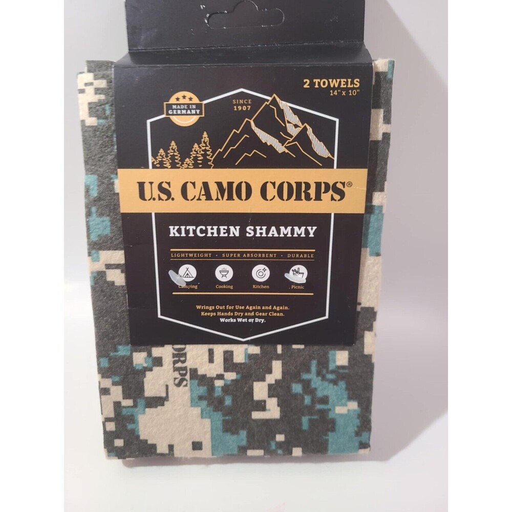 US Camo Corps Camo Shammy 14 x10 2 Towels in package Camping Cleaning Drying NEW